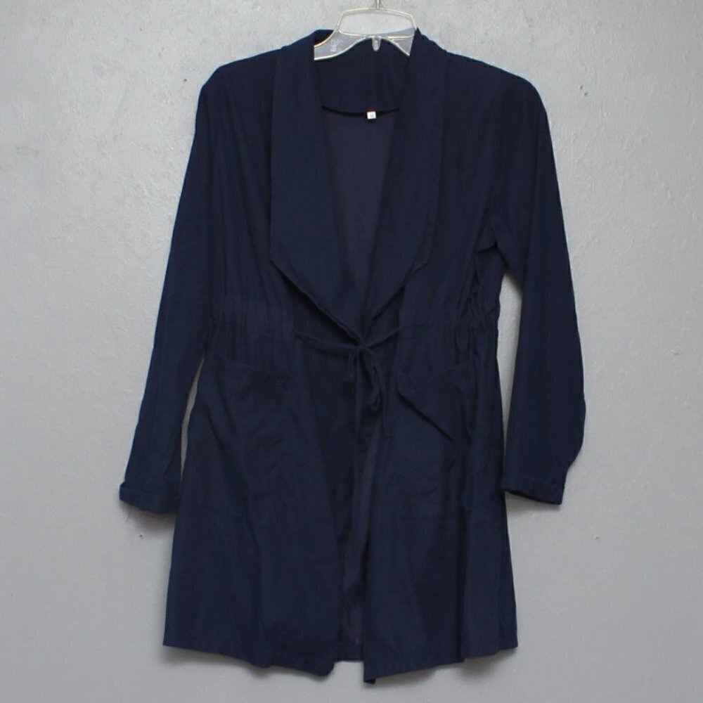 Unbranded blue long lined tie waist thin jacket